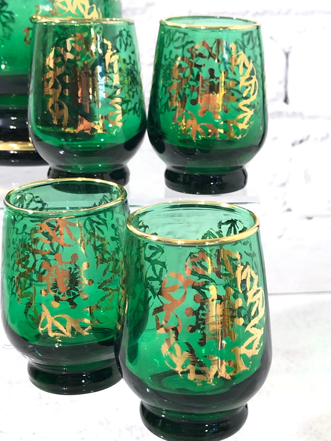 Vintage Italian Decanter Set in Emerald Green With Gold Etsy