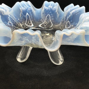 Northwood Glass Leaf and Diamonds Pattern White Opalescent Bowl circa 1906 EAPG image 2