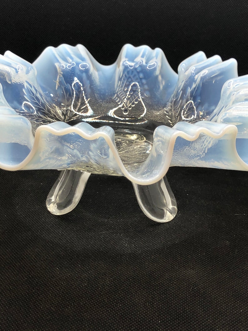 Northwood Glass Leaf and Diamonds Pattern White Opalescent Bowl circa 1906 EAPG image 2