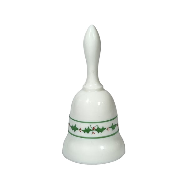 Fenton Christmas Bell - Milk Glass, Handpainted with Holly and Berries, Signed "Donna R", Christmas, Holiday Decor