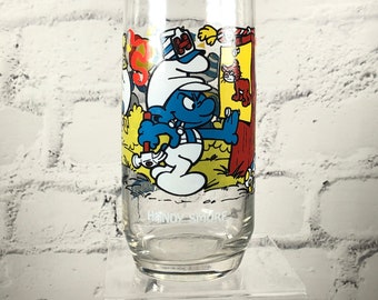 Vintage Handy Smurf Glass - Peyo, 1983 - Smurf Memorabilia