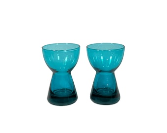 Vintage Morgantown Glass - "Barton" Candleholder Pair in Peacock Blue Glass, 1960's Decor, MidCentury Style, MCM