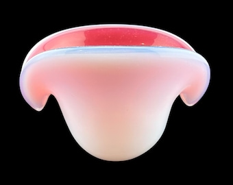 Vintage Murano Dual Position Opalino Over Red Clamshell Bowl