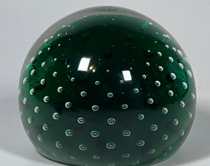 Emerald Green Paperweight With Controlled Bubbles, Hunter Green