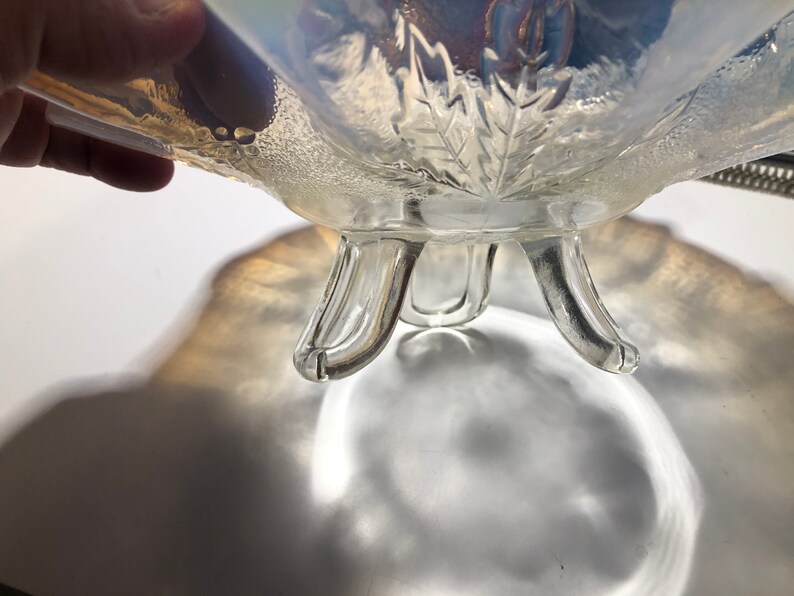 Northwood Glass Leaf and Diamonds Pattern White Opalescent Bowl circa 1906 EAPG image 7