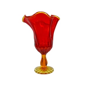 Vintage Fenton Orange Glass Vase: Thumbprint Handkerchief Vase, 7&quot;