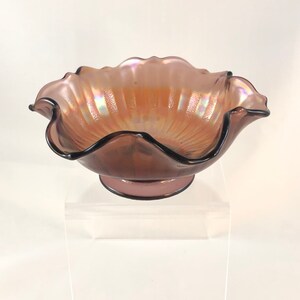 Fenton Carnival Glass - 6&quot; Ruffled Sauce Bowl - &quot;Stippled Rays&quot; Pattern, Amethyst Carnival Glass - candy dish, trinket dish, catch all