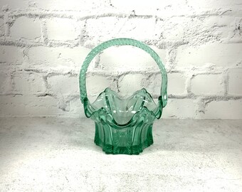 Fenton "Vulcan" Art Glass Basket in Sea Mist Green, vintage Fenton
