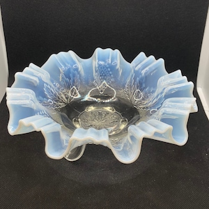 Northwood Glass Leaf and Diamonds Pattern White Opalescent Bowl circa 1906 EAPG image 1