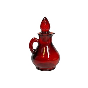 Vintage Avon Ruby Glass Cruet, Small Cruet, Red Glass, Strawberry Stopper