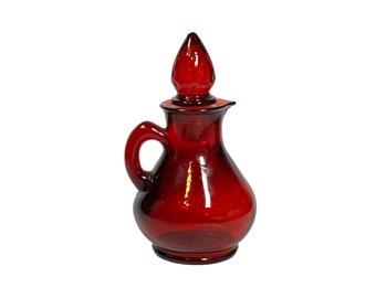 Vintage Avon Ruby Glass Cruet, Small Cruet, Red Glass, Strawberry Stopper