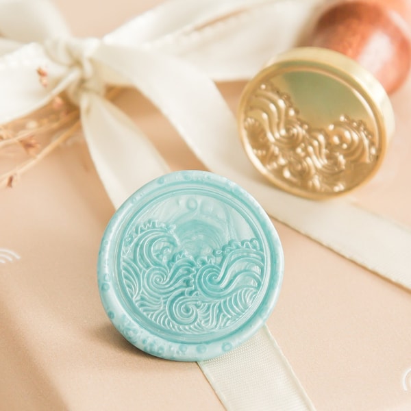 Ocean Waves Wax Seal Stamp || Ocean Wax Seal Stamp, Water Wax Seal, Sea Invitation Seal Stamp, Stationary Wax Seals, Invite Wax