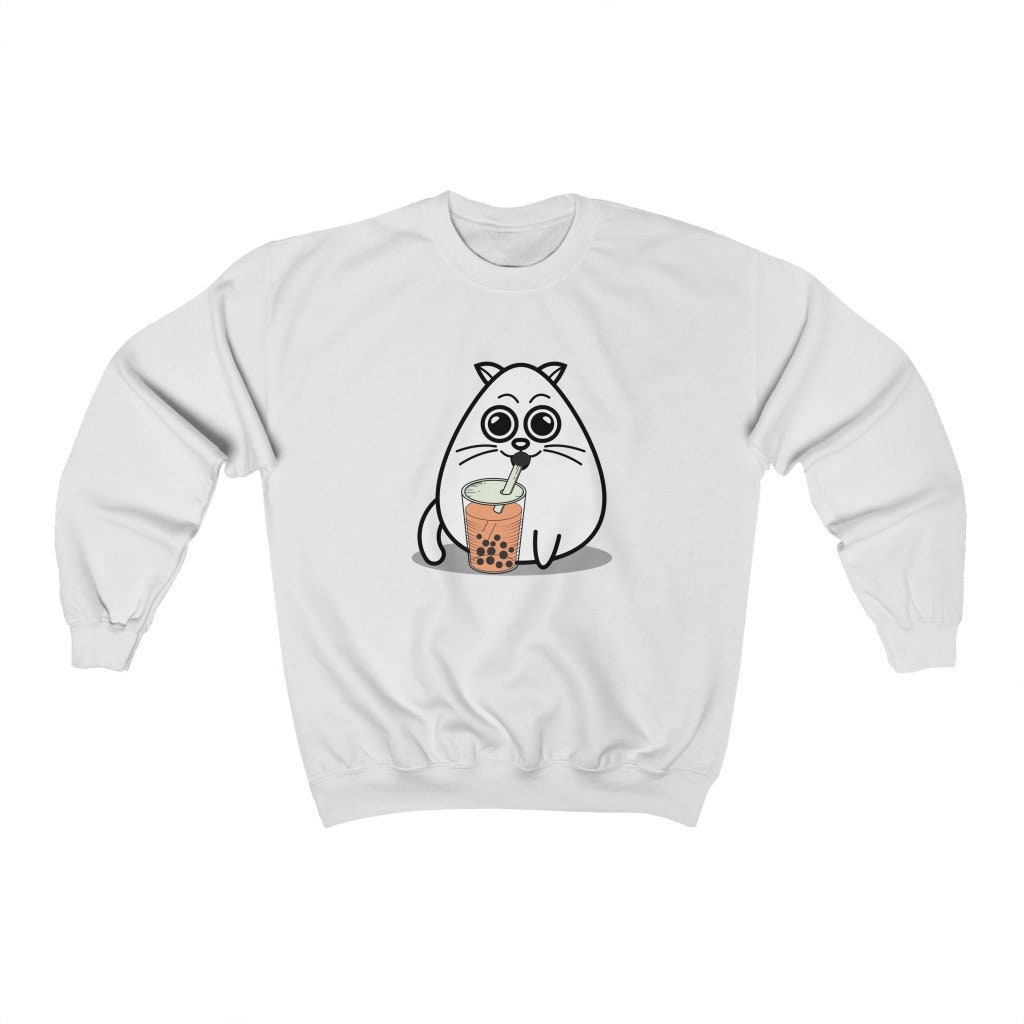 Cute Cat Sweatshirt Bubble Tea Cat Sweater Funny Cat Etsy