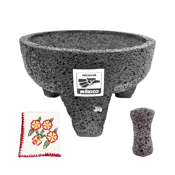 Mexican molcajete - Mexican mortar made of lava volcanic stone 8.5 in - Mortar and pestle excellent for spicy guacamole made in Mexico