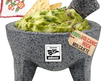 Mexican molcajete - Mexican mortar made of lava volcanic stone 8.5 in - Mortar and pestle excellent for spicy guacamole made in Mexico