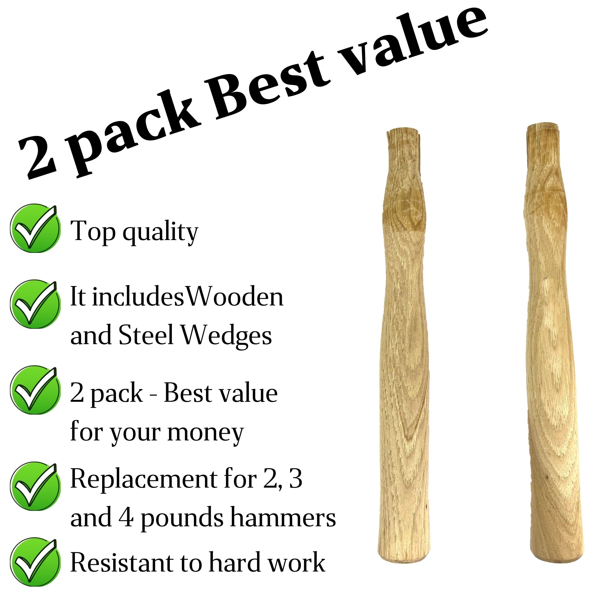 2 Pack Wood Sledge Hammer Handle Replacement for 2, 3 and 4 Lb Complete