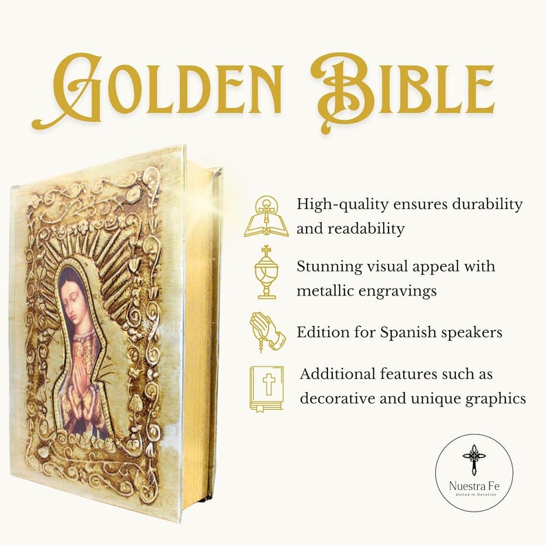 Brand:Nuestra Fe - Catholic Bible in Spanish with Cover of Our Virgin of Guadalupe - Spanish Bible Large Print - The Holy Bible in Spanish image 3