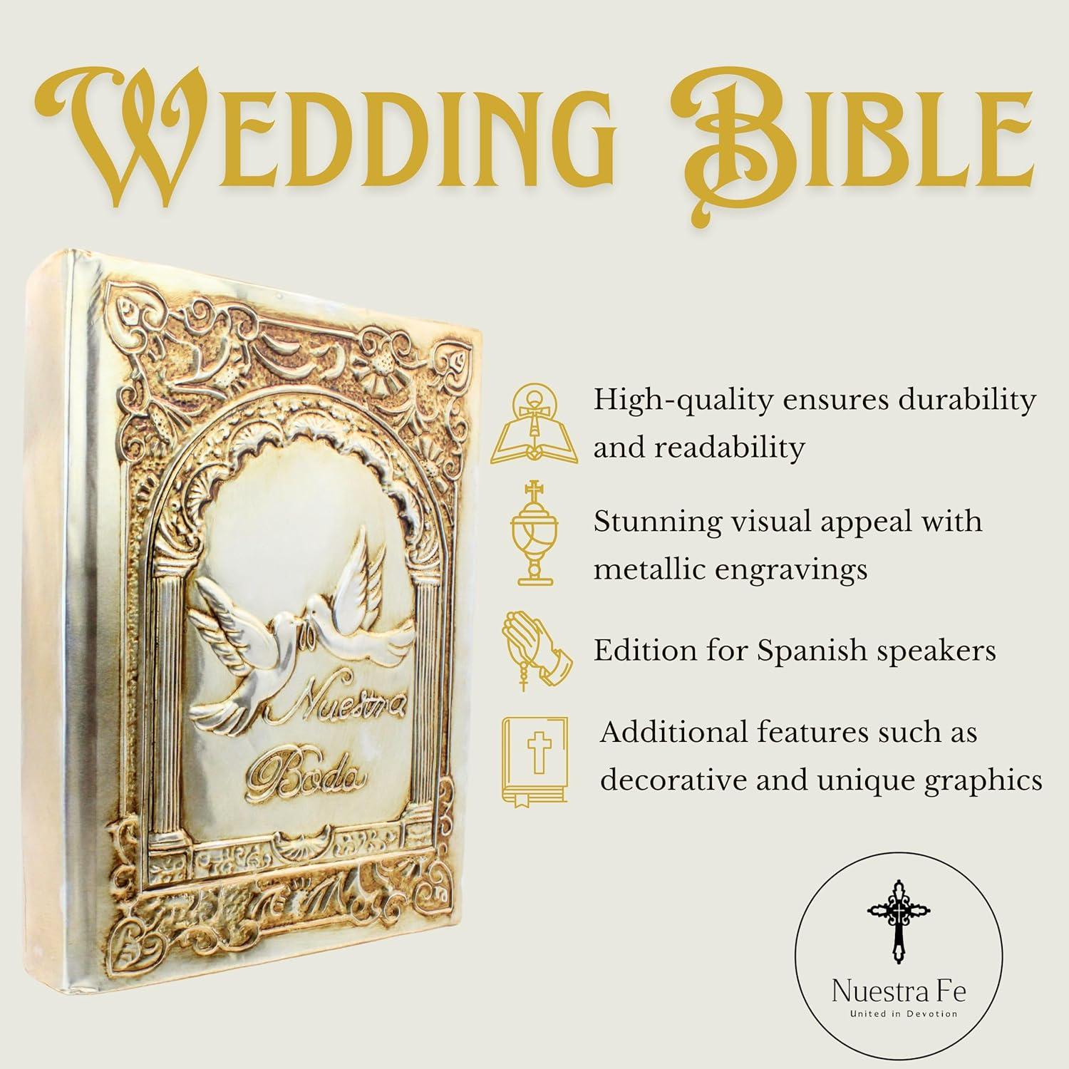 Catholic Bible in Spanish for Weddings With a Beautiful Metallic Cover Catholic Bible in Spanish for Weddings With a Beautiful Metallic Cover