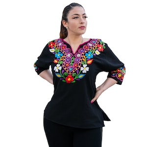Traditional Mexican shirt for women made in Mexico - Embroidered mexican peasant blouse - Cinco de mayo clothes for women - Womens peasant