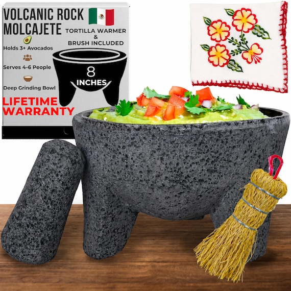 Molcajete mexicano - Mexican mortar made of lava volcanic stone 8.5 in - Mortar and pestle excellent for spicy guacamole made in Mexico