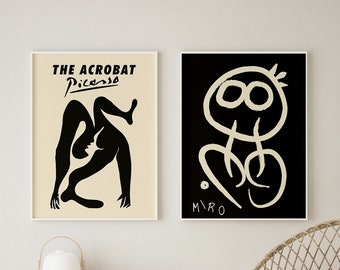 Pablo Picasso The Acrobat and Joan Miro Self Potrait Digital Print Set - Set of 2 - Gallery Wall Set