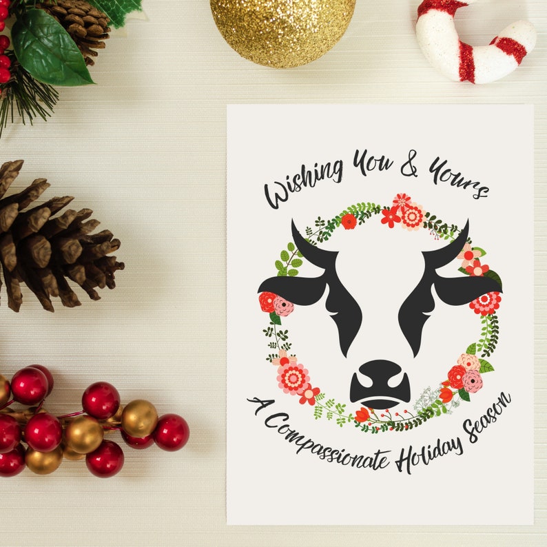 Compassionate Holiday Vegan PRINTABLE Vegan Holiday Vegan Art Chicken Digital Print Digital Print Pig Christmas Cow Holiday Card