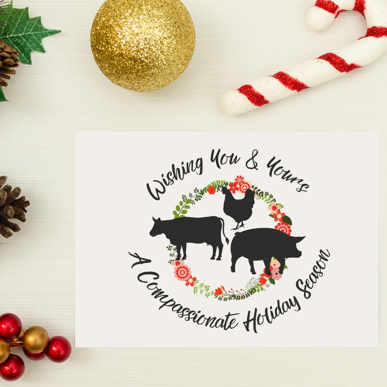 Compassionate Holiday Vegan PRINTABLE Vegan Holiday Vegan Art Chicken Digital Print Digital Print Pig Christmas Cow Holiday Card