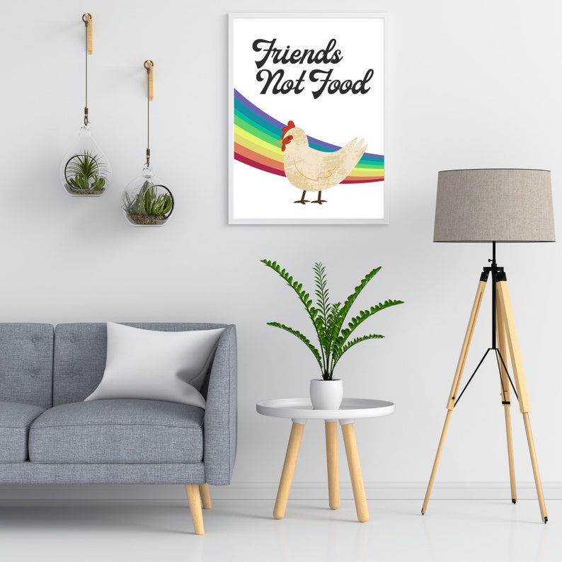 Vegan Art Compassionate Art Vegan Friends Not Food Rainbow Wall Art Vegan Plant-based Chicken Poster Hen Rainbow Chicken