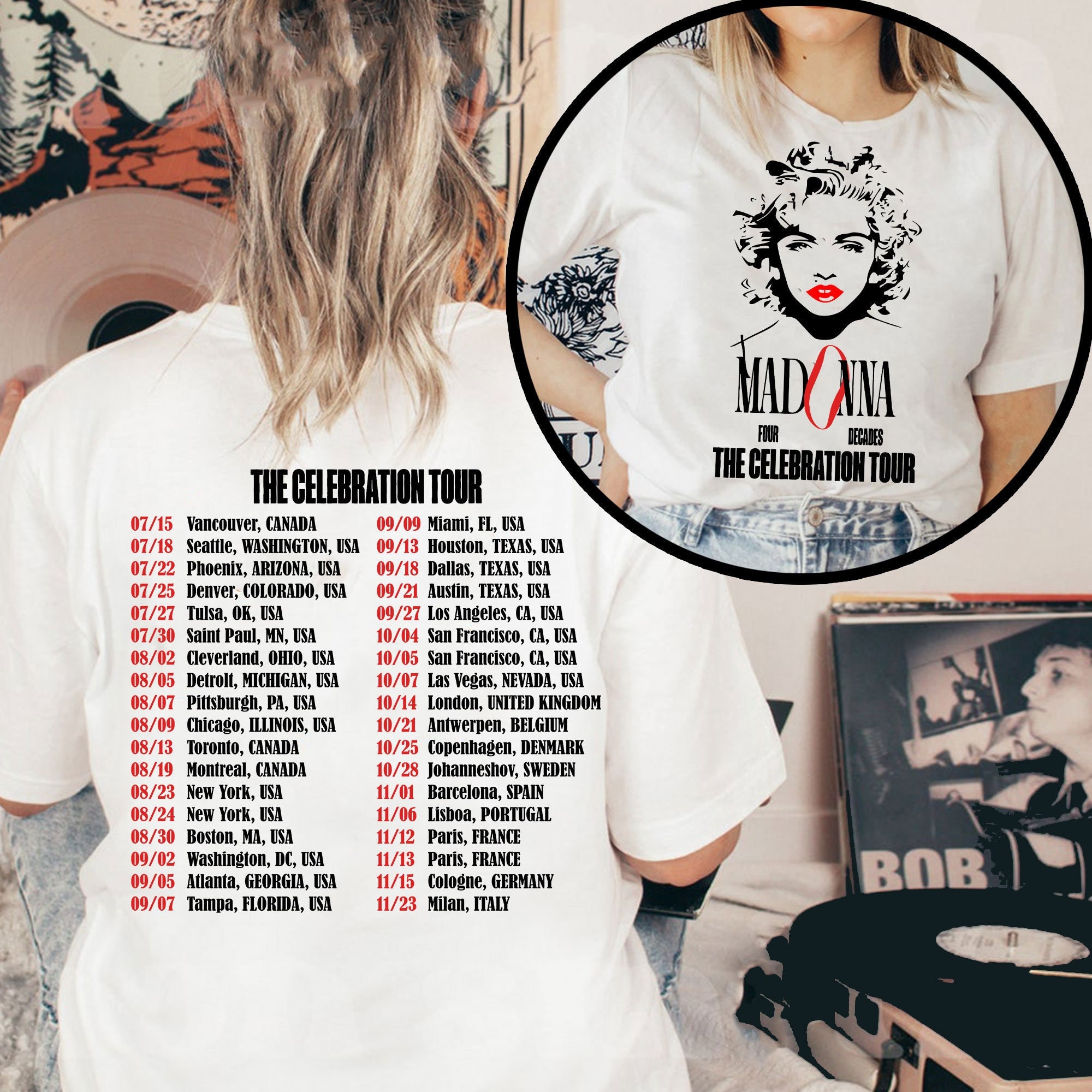 Discover Madonna The Celebration Tour 2023 Die Feier Tour Musik Zweiseitiges T-Shirt