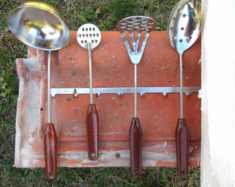 Vintage Set of cooking utensils, Vintage Kitchen utensils, Premium 5 piece Stainless Steel Cooking and Service set