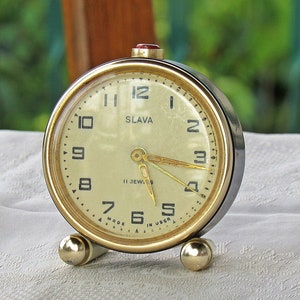 Vintage Desk Clock , Mechanical Clock , 11 Jewels Alarm, Table Clock,  Office decor, Vintage Ussr &#39;Slava&quot;, Wind-up Clock , Working