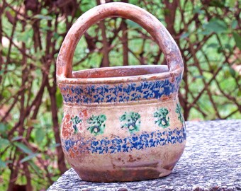 Vinatge Small Jug, Primitive Clay Pitcher, Rustic Water Vessel, A ceramic flowerpot, Vase, Rustic Decor