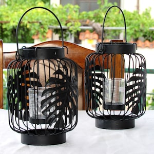 Set of two Black metal Lantern ~ Home Lanterns ~ Garden Decor ~ Gift for Her ~ Candle Holder ~ Unique Home Decor