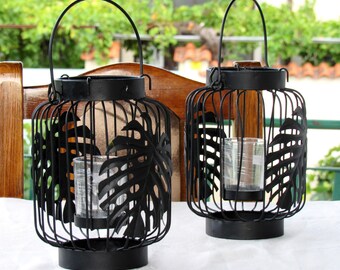 Set of two Black metal Lantern ~ Home Lanterns ~ Garden Decor ~ Gift for Her ~ Candle Holder ~ Unique Home Decor