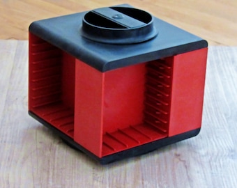 Iconic Cassette carousel, Vintage Plastic holder for storing audio cassette - Red holder - Old holder since 1980s, Made in Bulgaria,