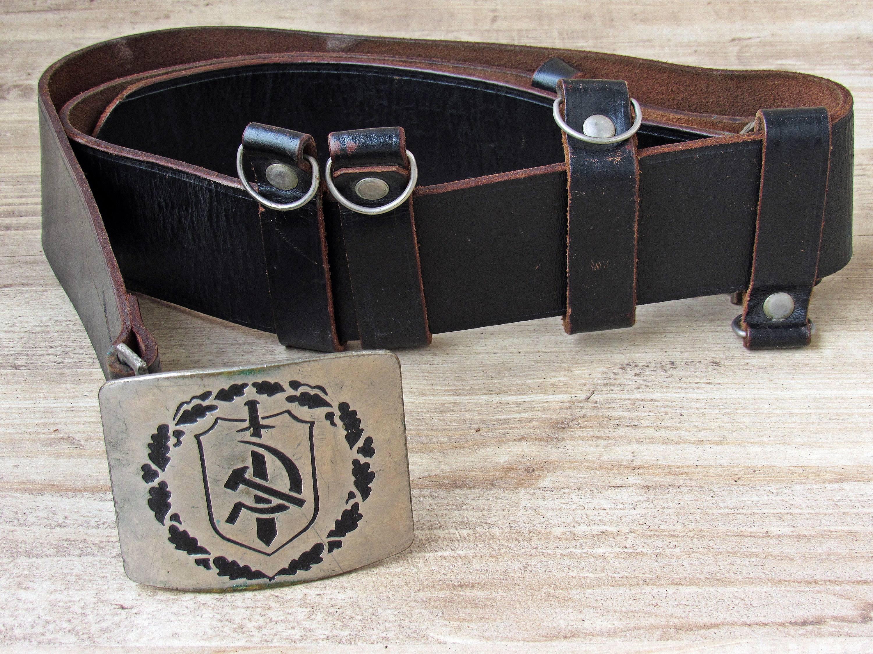 Vintage Leather Police Black Belt Original Leather 1970s Etsy