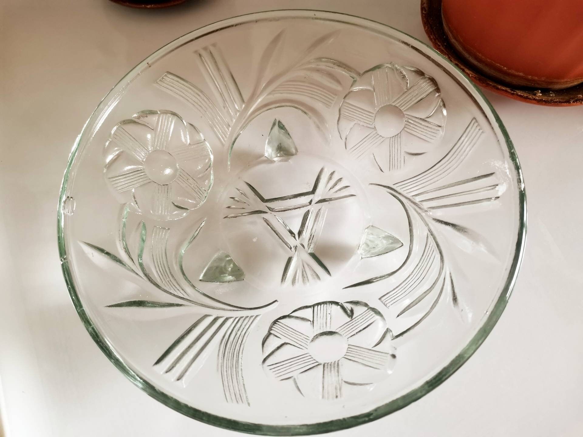 Vintage Glass Bowl, Fruit bowl, Handcarved Glass, Thick Glass Bowl, Sweets Bowl, Storage old bowl