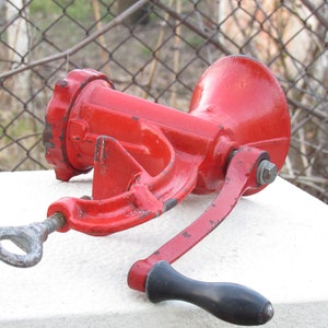 Vintage Red Meat Grinder, Shabby Chic, Loft, Industrial Decor, Working Meat Grinder