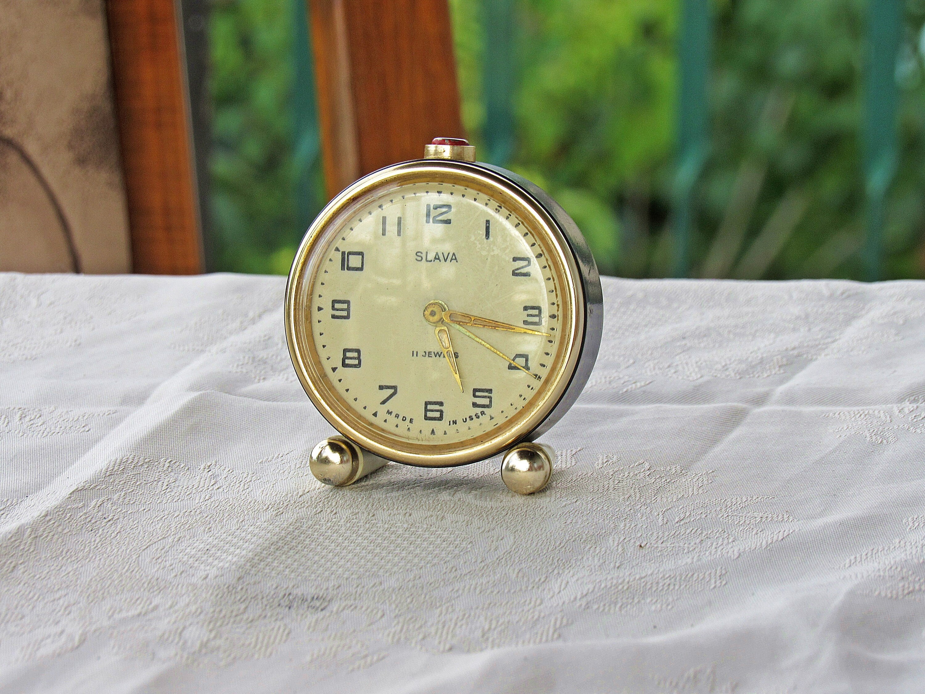 Vintage Desk Clock , Mechanical Clock , 11 Jewels Alarm, Table Clock,  Office decor, Vintage Ussr 'Slava", Wind-up Clock , Working