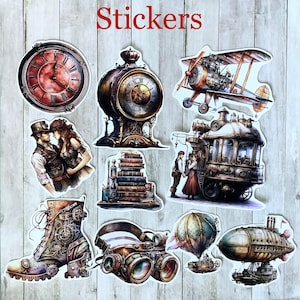 Mini pack 60 mix Ephemeras et Stickers pour art / journaling Thème steampunk image 4