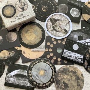 Lot of astronomy stickers, Moon stickers, art journal, scrapbooking - 44 vintage Moon stickers