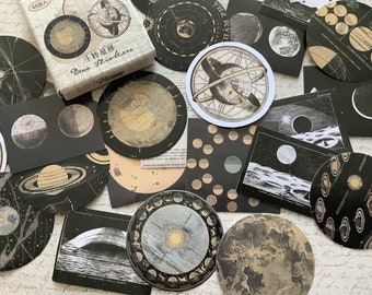 Lot stickers astronomie, stickers Lunes, art journal, scrapbooking - 44  stickers Lune vintage
