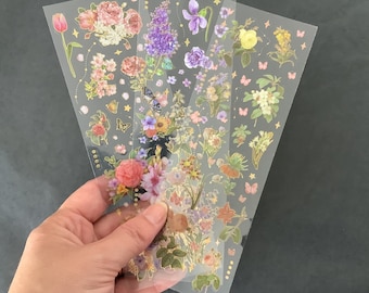 Planches autocollantes PET + foil - Thème fleurs