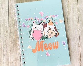 Cahier A5 spirale 120 pages - Chats Kawai