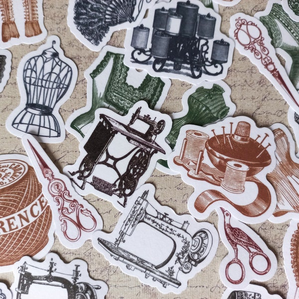 50 washi stickers style vintage, junk journal, art journal, scrapbooking - Thème Mode et couture ancienne