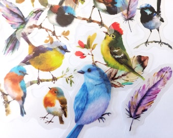 20 stickers oiseaux transparents  - Stickers PET transparent mix oiseaux