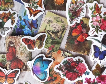 Lot 30 Mix flowers and butterflies stickers, mix stickers, art journal, scrapbooking - 30 flowers and butterflies stickers