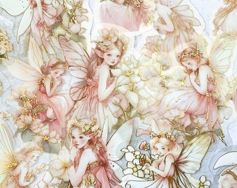 15 stickers thème fées rose foil doré