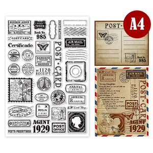 Großes Set im A4-Format mit 35 transparenten Stempeln, Stempeln, Scrapbooking – Poststempel