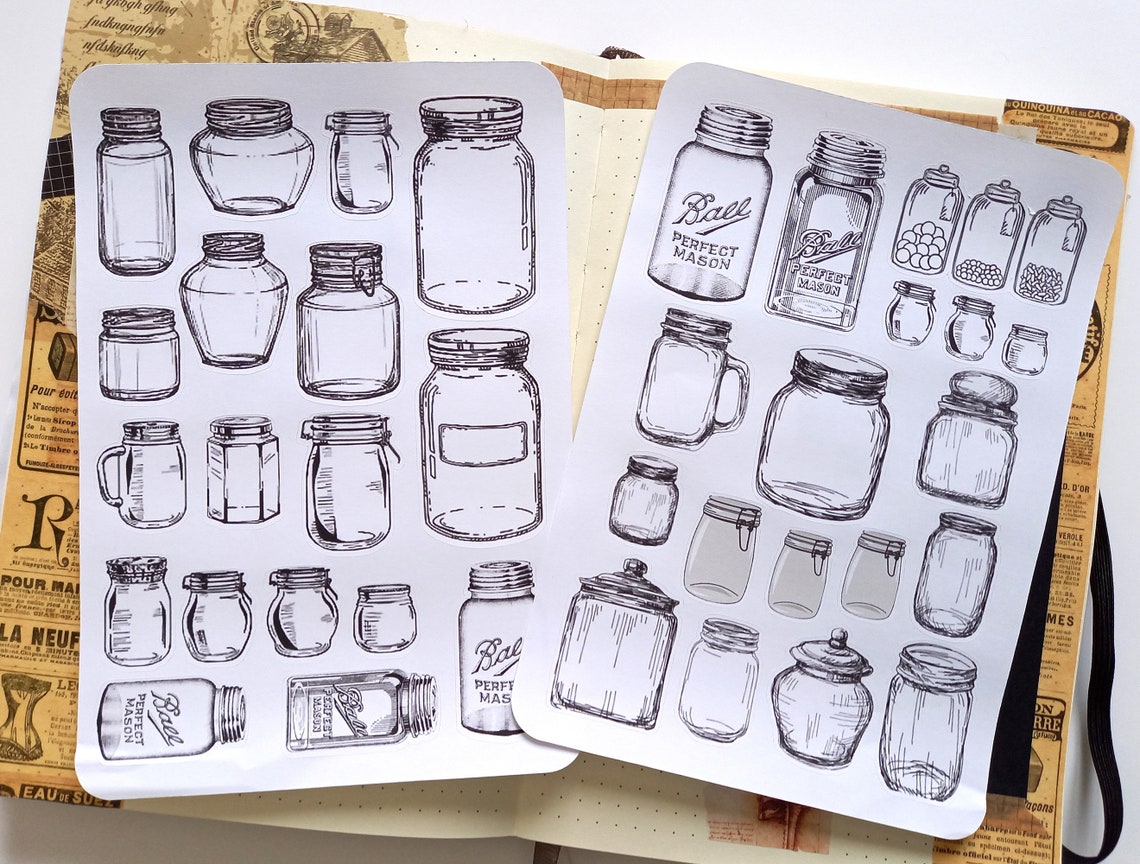 Board of stickers jars bullet journal art journal Etsy